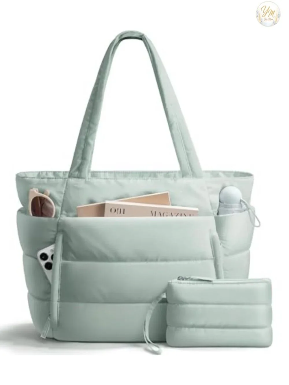 Puffer Tote Bag for Women, Lightweight Quilted Work Gym Travel Laptop Bag